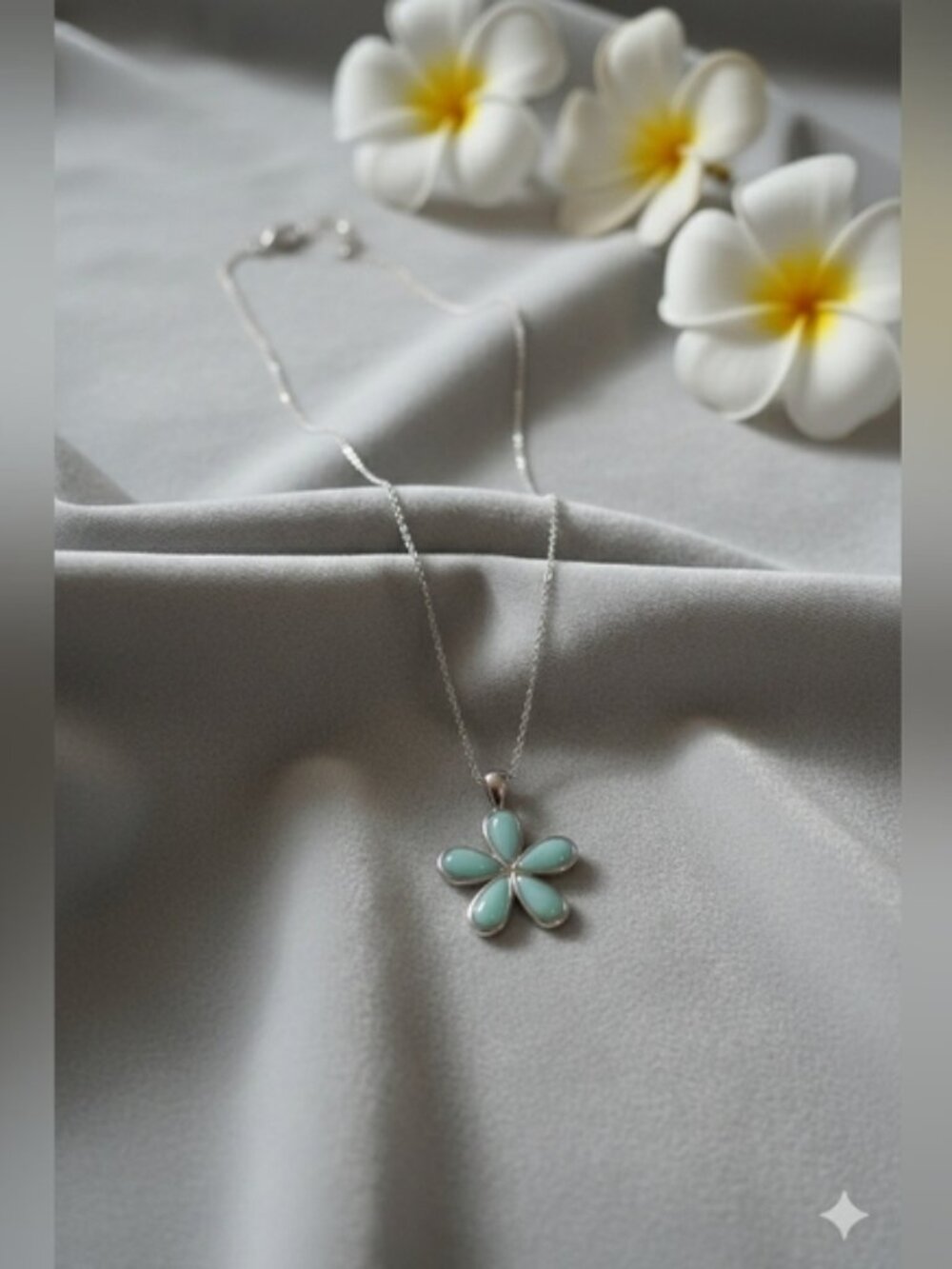 Blue Larimar Plumeria Pendant With 18" Chain In Sterling Silver